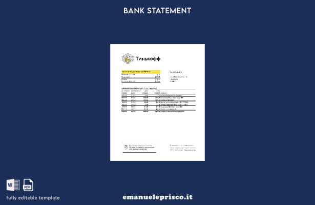 Modello Excel di estratto conto bancario Russia Tinkoff in stile verificato